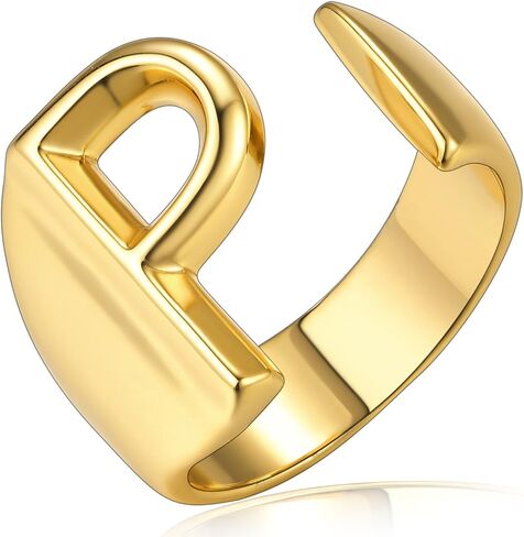 حلقات حروف أولية جريئة من KeyStyle قابلة للتعديل، مجوهرات GoldChic للنساء، خاتم ذهبي محفور شخصي للنساء، خاتم مفتوح للحفلات (ذهبي، ذهب أبيض، أسود) in Kuwait