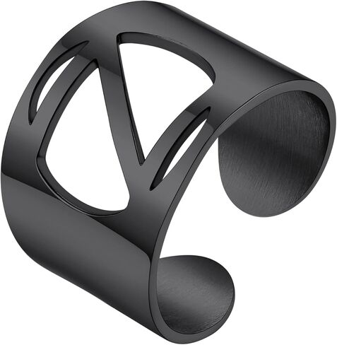 حلقات حروف أولية جريئة من KeyStyle قابلة للتعديل، مجوهرات GoldChic للنساء، خاتم ذهبي محفور شخصي للنساء، خاتم مفتوح للحفلات (ذهبي، ذهب أبيض، أسود) in Kuwait
