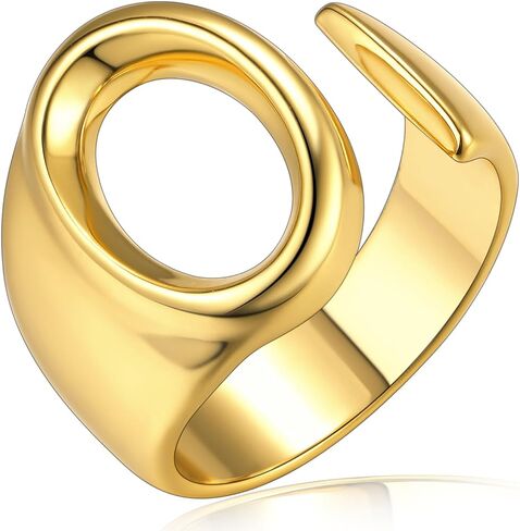حلقات حروف أولية جريئة من KeyStyle قابلة للتعديل، مجوهرات GoldChic للنساء، خاتم ذهبي محفور شخصي للنساء، خاتم مفتوح للحفلات (ذهبي، ذهب أبيض، أسود) in Kuwait