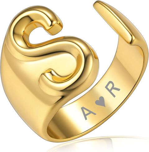 حلقات حروف أولية جريئة من KeyStyle قابلة للتعديل، مجوهرات GoldChic للنساء، خاتم ذهبي محفور شخصي للنساء، خاتم مفتوح للحفلات (ذهبي، ذهب أبيض، أسود) in Kuwait