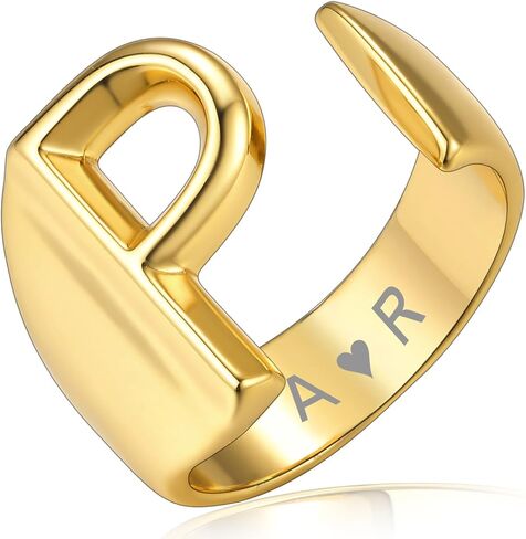 حلقات حروف أولية جريئة من KeyStyle قابلة للتعديل، مجوهرات GoldChic للنساء، خاتم ذهبي محفور شخصي للنساء، خاتم مفتوح للحفلات (ذهبي، ذهب أبيض، أسود) in Kuwait