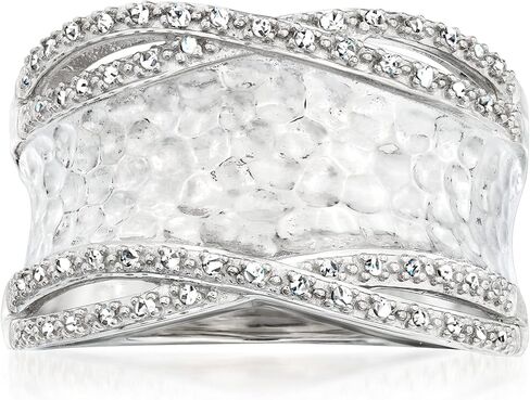 Ross-Simons 0.13 ct. t.w. Diamond Hammered Ring in Sterling Silver. Size 8 in Saudi Arabia