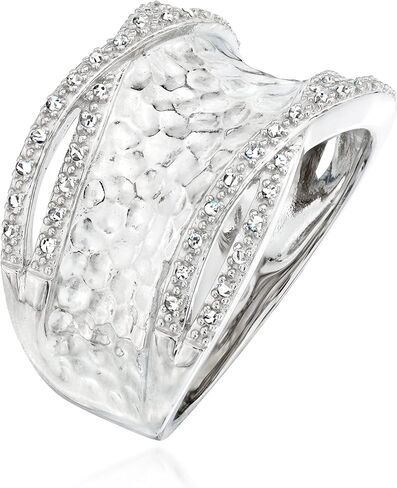 Ross-Simons 0.13 ct. t.w. Diamond Hammered Ring in Sterling Silver. Size 8 in Saudi Arabia