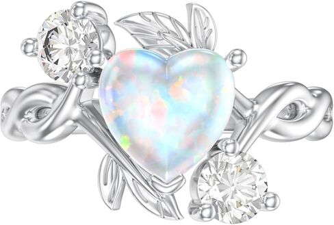 0.3 Carat Moissanite and White Opal Statement Ring 925 Sterling Silver 8-9 MM Heart/Round/Oval Cut Opal Moissanite Ring for Women Size 5-9 in Saudi Arabia