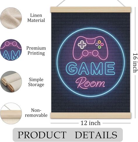 Game Room Poster Hanger Frame 12x16 Inch, Gaming Room Wall Decor, Neon Video Game Joystick Wall Art Decor for Boy Bedroom Playroom in Saudi Arabia