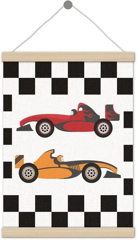 Race Car Room Decor for Boys Poster Hanger Frame 12x16 Inch, Retro Checkered Preppy Race Car Racing Flag Wall Art Decor for Boy Room Bedroom Playroom in Saudi Arabia