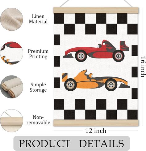 Race Car Room Decor for Boys Poster Hanger Frame 12x16 Inch, Retro Checkered Preppy Race Car Racing Flag Wall Art Decor for Boy Room Bedroom Playroom in Saudi Arabia