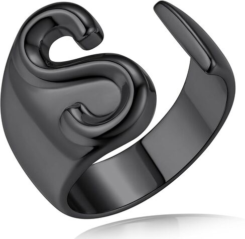 حلقات حروف أولية جريئة من KeyStyle قابلة للتعديل، مجوهرات GoldChic للنساء، خاتم ذهبي محفور شخصي للنساء، خاتم مفتوح للحفلات (ذهبي، ذهب أبيض، أسود) in Kuwait