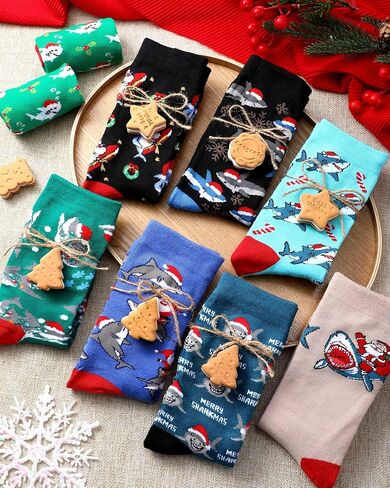 8 أزواج من جوارب عيد الميلاد Sharkmas للكبار في سن المراهقة لمحبي الحياة البحرية هدايا عيد الميلاد in Saudi Arabia