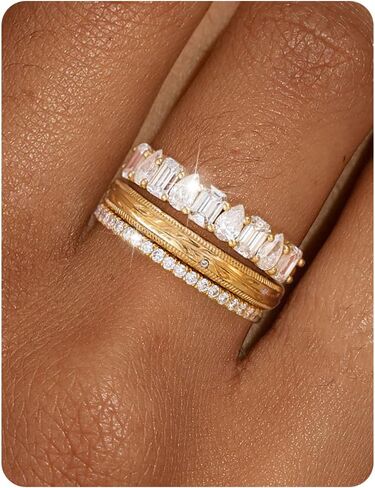 Stackable Gold Rings for Women Non Tarnish Chunky 14K Gold Plated Stacking Cubic Zirconia Engagement Thumb Ring Set Stack Pack Statement Wedding Band Rings Promise Rings Gold Jewelry in Saudi Arabia