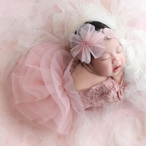 Ylsteed Newborn Girl Photoshoot Outfits Lace Newborn Photography Outfits Girl Photo Props for Newborn Girl Elastic Romper with Headband Baby Elegant Gorgeous Photography Outfit - Purple in Saudi Arabia