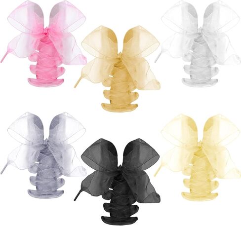 Ribbon Shoe Laces Women, 6 Pairs 47" Flat Snow Yarn Shoelaces Organza Shoe Strings for Sneakers Canvas Boots in Saudi Arabia