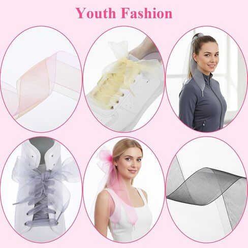 Ribbon Shoe Laces Women, 6 Pairs 47" Flat Snow Yarn Shoelaces Organza Shoe Strings for Sneakers Canvas Boots in Saudi Arabia