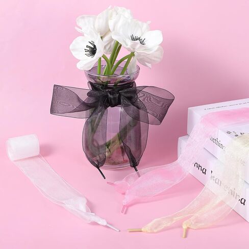 Ribbon Shoe Laces Women, 6 Pairs 47" Flat Snow Yarn Shoelaces Organza Shoe Strings for Sneakers Canvas Boots in Saudi Arabia