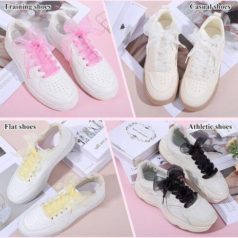 Ribbon Shoe Laces Women, 6 Pairs 47" Flat Snow Yarn Shoelaces Organza Shoe Strings for Sneakers Canvas Boots in Saudi Arabia