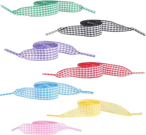 7 Pairs Ribbon Shoelaces for Women 1.5cm Wide Thin Flat Fantastic Plaid Checkered Shoe Laces Soft Plaid Ribbon Shoestrings Colorful Shoe Ties for Sneaker Sport Shoes in Saudi Arabia