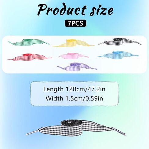 7 Pairs Ribbon Shoelaces for Women 1.5cm Wide Thin Flat Fantastic Plaid Checkered Shoe Laces Soft Plaid Ribbon Shoestrings Colorful Shoe Ties for Sneaker Sport Shoes in Saudi Arabia
