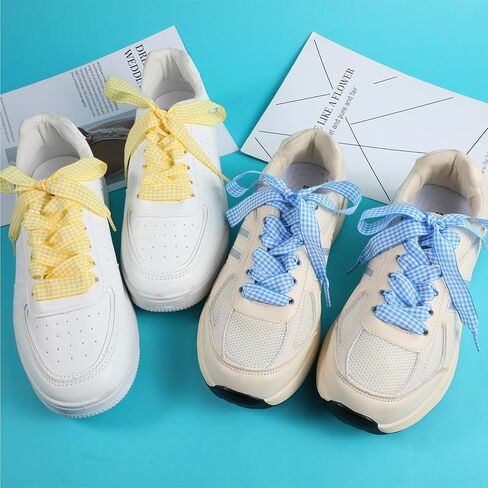 7 Pairs Ribbon Shoelaces for Women 1.5cm Wide Thin Flat Fantastic Plaid Checkered Shoe Laces Soft Plaid Ribbon Shoestrings Colorful Shoe Ties for Sneaker Sport Shoes in Saudi Arabia