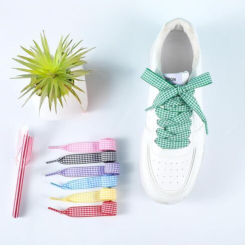 7 Pairs Ribbon Shoelaces for Women 1.5cm Wide Thin Flat Fantastic Plaid Checkered Shoe Laces Soft Plaid Ribbon Shoestrings Colorful Shoe Ties for Sneaker Sport Shoes in Saudi Arabia
