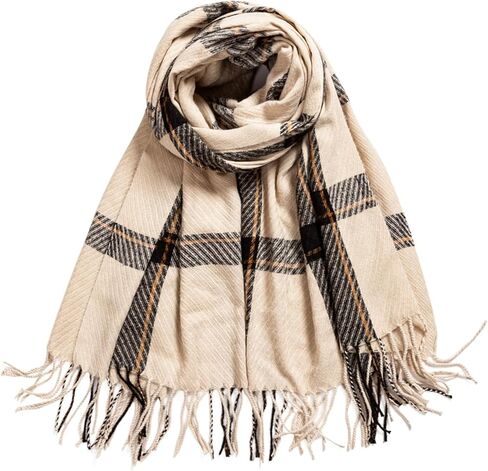 وشاح نسائي شتوي من AUSEKALY مصنوع من الكشمير الناعم بملمس منقوش وشرابات كبيرة الحجم in Kuwait