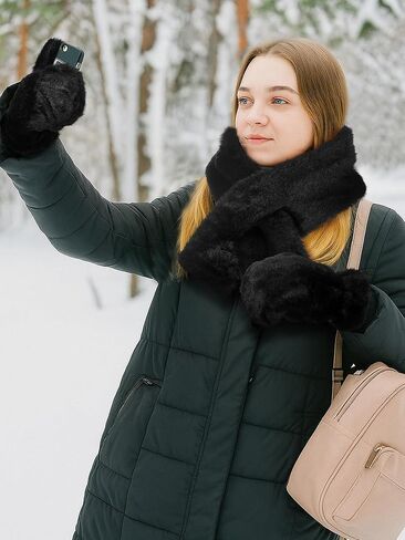 6 Pcs Winter Fur Collar Scarf Fur Mittens for Women Solid Color Faux Warm Soft Furry Wrap Scarf and Mittens in Saudi Arabia