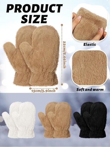 6 Pcs Winter Fur Collar Scarf Fur Mittens for Women Solid Color Faux Warm Soft Furry Wrap Scarf and Mittens in Saudi Arabia