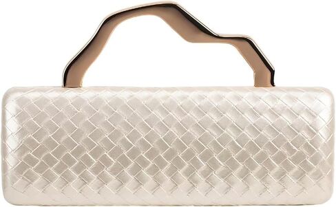 Women PU Leather Wedding Evening Bag Formal Clutch Purse Top Handle Woven Handbag in Saudi Arabia