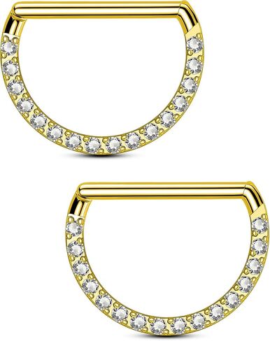 OUFER G23 حلقات حلمة من التيتانيوم، مجوهرات ثقب الحلمة على شكل D، 14G Clicker Septum Daith مجوهرات ثقب الجسم للنساء والرجال in Kuwait