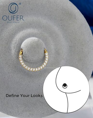 OUFER G23 حلقات حلمة من التيتانيوم، مجوهرات ثقب الحلمة على شكل D، 14G Clicker Septum Daith مجوهرات ثقب الجسم للنساء والرجال in Kuwait