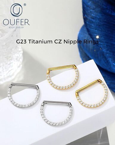 OUFER G23 حلقات حلمة من التيتانيوم، مجوهرات ثقب الحلمة على شكل D، 14G Clicker Septum Daith مجوهرات ثقب الجسم للنساء والرجال in Kuwait