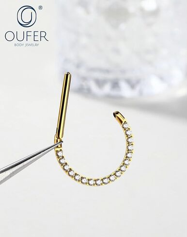 OUFER G23 حلقات حلمة من التيتانيوم، مجوهرات ثقب الحلمة على شكل D، 14G Clicker Septum Daith مجوهرات ثقب الجسم للنساء والرجال in Kuwait