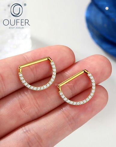 OUFER G23 حلقات حلمة من التيتانيوم، مجوهرات ثقب الحلمة على شكل D، 14G Clicker Septum Daith مجوهرات ثقب الجسم للنساء والرجال in Kuwait