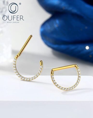 OUFER G23 حلقات حلمة من التيتانيوم، مجوهرات ثقب الحلمة على شكل D، 14G Clicker Septum Daith مجوهرات ثقب الجسم للنساء والرجال in Kuwait