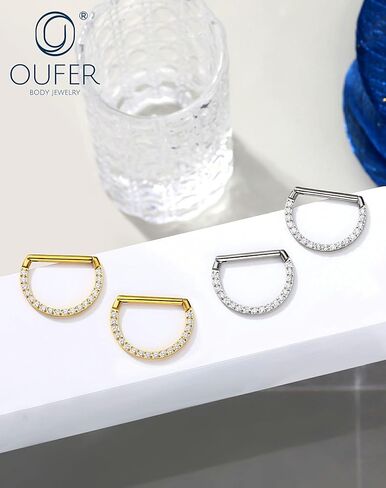 OUFER G23 حلقات حلمة من التيتانيوم، مجوهرات ثقب الحلمة على شكل D، 14G Clicker Septum Daith مجوهرات ثقب الجسم للنساء والرجال in Kuwait