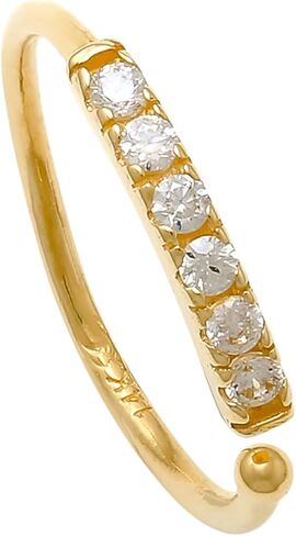 ANYGOLDS 14k Real Solid Gold Diamond Cz Nose Hoop Ring - 20g Piercing Jewelry for Cartilage, Daith, Helix, Tragus, Conch, Rook, Snug - 10mm Diameter, AAA Grade Cubic Zirconia -sold as a Single Piece in Saudi Arabia