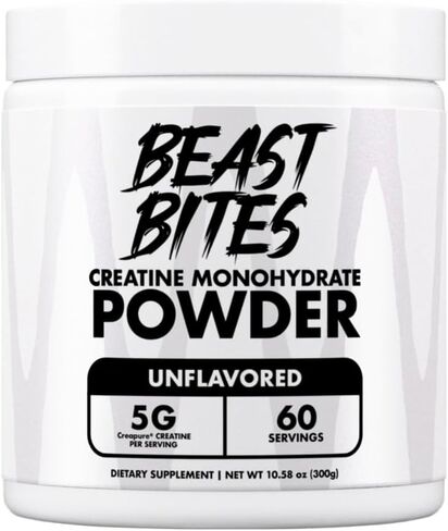 مسحوق الكرياتين مونوهيدرات من BEAST BITES - للرجال والنساء - 5 جرام كرياتين كريبيور، يدعم كتلة العضلات والقوة والوظيفة الإدراكية - صنع في الولايات المتحدة الأمريكية - بدون نكهة - 300 جرام - 60 وجبة in Kuwait