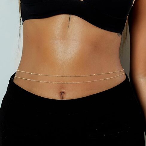 1PCS/2PCS Gold Waist Chain for Women - Adjustable Belly Chain Jewelry Accessories for Sexy Bikini, Waterproof Layered Summer Body Belt Chains for Beach, Party, 26.7"+9.8" Extender in Saudi Arabia