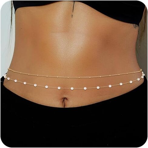 1PCS/2PCS Gold Waist Chain for Women - Adjustable Belly Chain Jewelry Accessories for Sexy Bikini, Waterproof Layered Summer Body Belt Chains for Beach, Party, 26.7"+9.8" Extender in Saudi Arabia