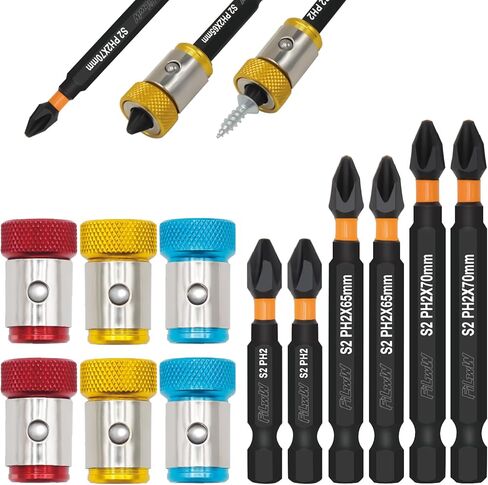 6 Pieces Strong Magnetic Screw Ring With 6 Pieces Ph2 Screwdriver Bit Set, 1/4 Inch/ 6.35 mm Universal Magnetic Screw Ring Bit for Hex Screwdriver and Power Bits in Kuwait