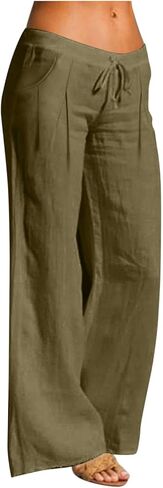 Womens Linen Pants Breathable Elastic Drawstring Low Rise 2026 Spring Beach Vacation Clothes for Women Summer Fashion in Kuwait