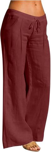 Womens Linen Pants Breathable Elastic Drawstring Low Rise 2026 Spring Beach Vacation Clothes for Women Summer Fashion in Kuwait