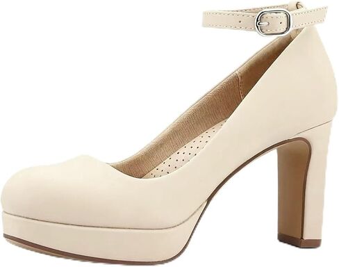 Close Toe Classic High Heels Platform High Heels Round Toe Comfortable Low Platform Mary Jane Dress Pumps Shoes Ankle Strap Shoes for Casual Work Wedding Nude Nubuck in Kuwait