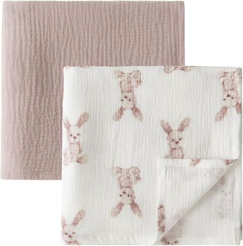 Little Jump 2-Pack Cotton Masslin Plants for Baby Boys Girls للجنسين- Boho Teddy Bear Baby Blanket Nursery Phaddling Phaddling- كبير 47 × 47 بوصة تلقي بطانية محايدة (تيدي بير) in Kuwait