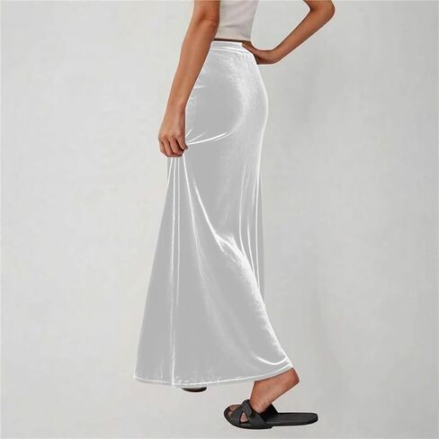 Women's Velvet Maxi Skirt Drawstring Elastic High Waist Skirts Fall Winter A-Line Party Long Skirts Dressy Outfits in Saudi Arabia