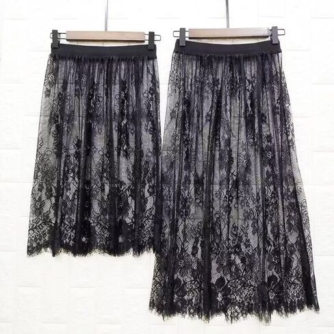 Tulle Mini Skirts Ladies 2 Length Long Tulle Skirt Elastic High Waist Womens Skirt (XL(50-57kg),80CM Black) in Saudi Arabia