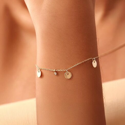 Coin Dangling Bracelet with Diamond, Dangle Bead Bracelet, Dangle Disk Bracelet, Coin Charm Bracelet, Coin Bead Bracelet, Drop Disk Bracelet in Saudi Arabia