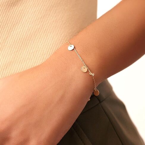 Coin Dangling Bracelet with Diamond, Dangle Bead Bracelet, Dangle Disk Bracelet, Coin Charm Bracelet, Coin Bead Bracelet, Drop Disk Bracelet in Saudi Arabia