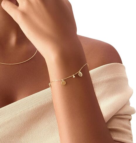 Coin Dangling Bracelet with Diamond, Dangle Bead Bracelet, Dangle Disk Bracelet, Coin Charm Bracelet, Coin Bead Bracelet, Drop Disk Bracelet in Saudi Arabia