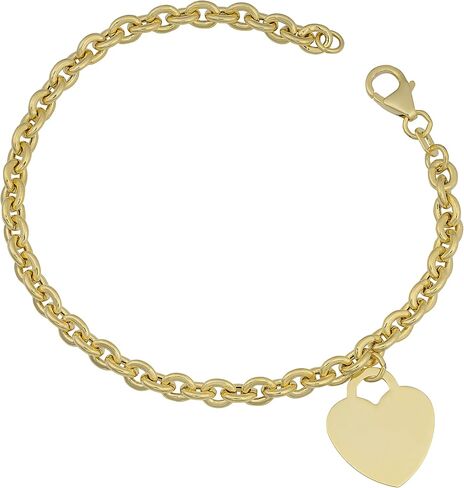 Kooljewelry 14k Yellow Gold Rolo Link Heart Charm Bracelet (7.25 inch) in Saudi Arabia