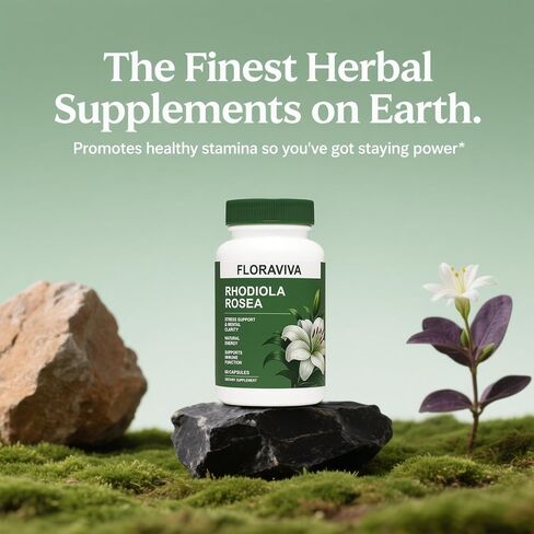 Floraviva Rhodiola Rosea Capsules 500mg - Natural Adaptogen Supplement for Stress Support, Mental Focus & Energy - Non-GMO in Saudi Arabia